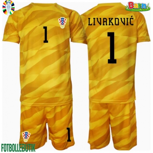 Kroatien Dominik Livakovic #1 Målvakt Hemmaställ Barn EM 2024 Kortärmad (+ Korta byxor)